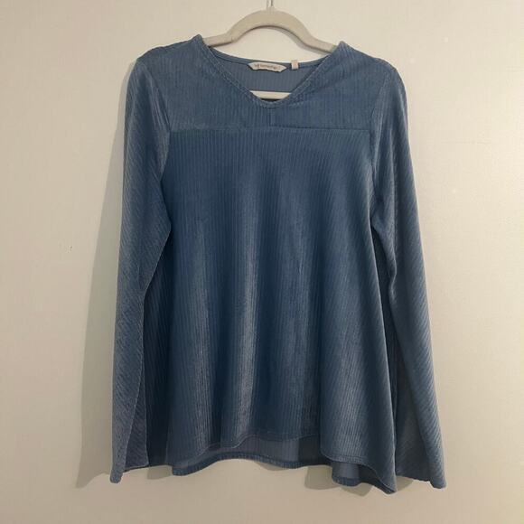 Soft Surroundings Tops - Soft Surroundings Velvet Velour V Neck Button Sleeve Detail Long Sleeve Top